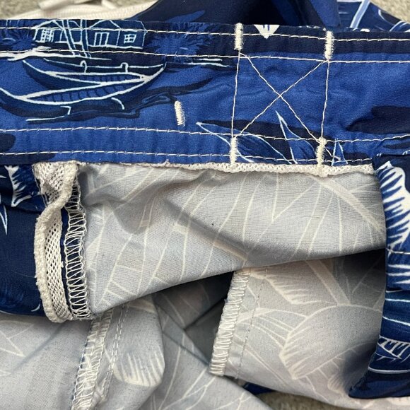 Polo Ralph Lauren Swim Trunks Mens XL Blue White Palm Tree Hawaiian Tropical - Picture 12 of 14